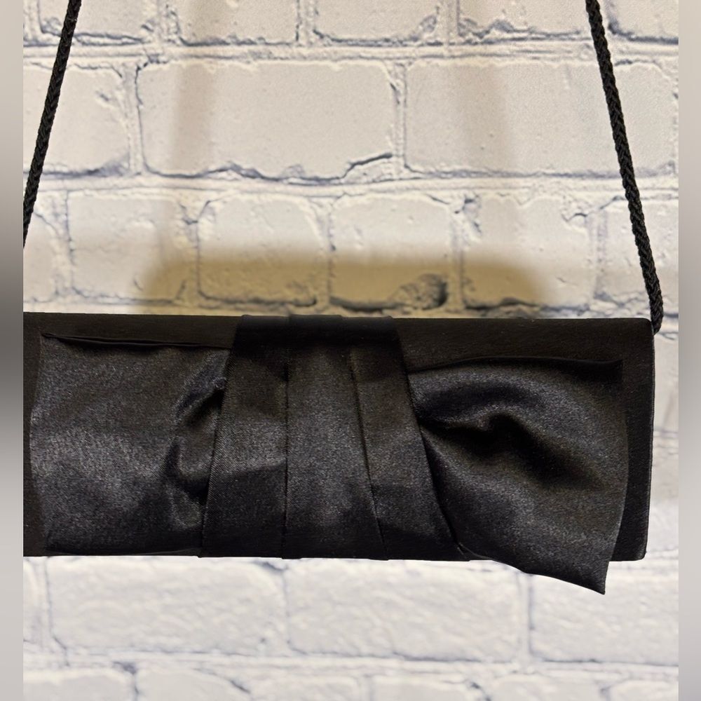 Jessica McClintock Black Satin Minimalist Wedding Party NYE Evening Clutch Purse